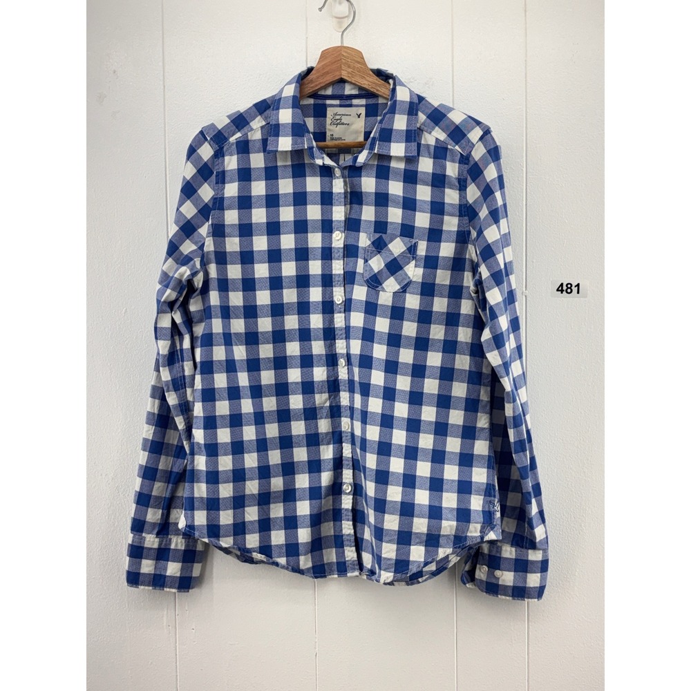 American Eagle Outfitters Kids Blue White Gingham Button Down Shirt Size 10